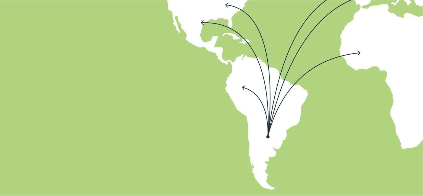 Mapa con las rutas de exportación desde Argentina