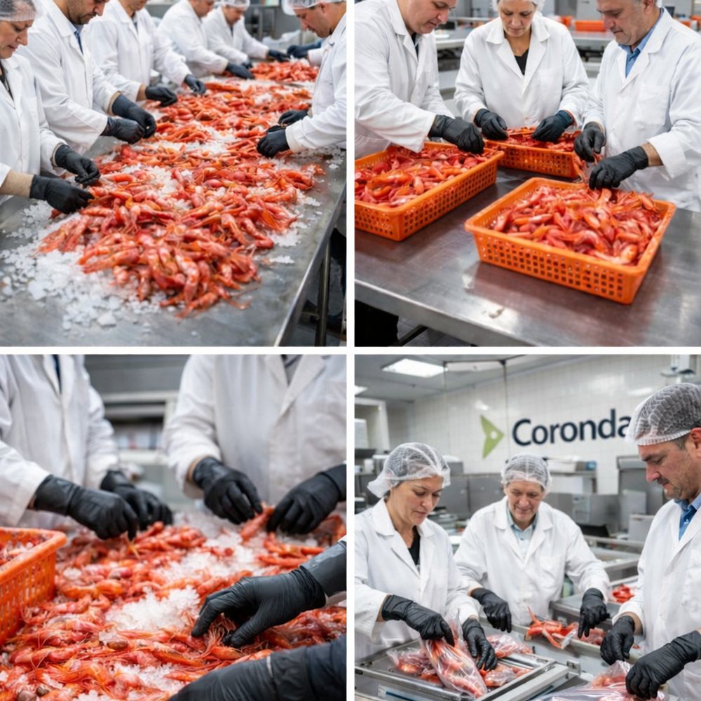 Línea de proceso de langostino en la planta