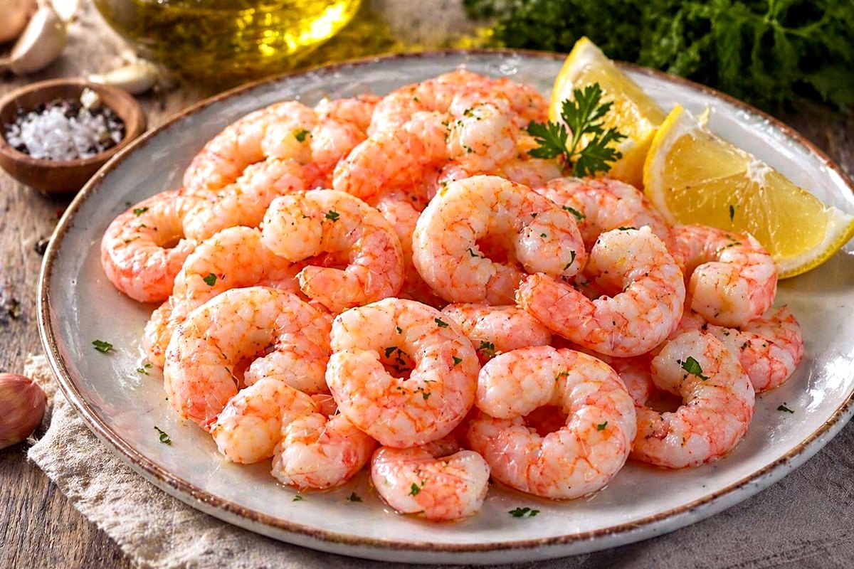 Langostino pelado servido en plato